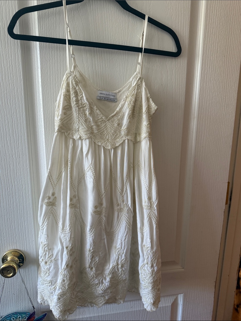 Urban Outfitters Ivory Embroidered Spaghetti Strap Dress